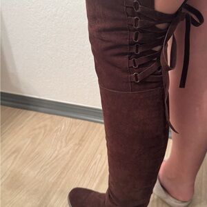 Brown Over-the-Knee Lace-Up Boots